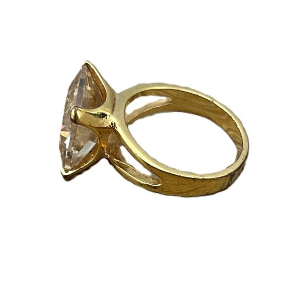 Champagne Cubic Zirconia Gold-Finished Ring Square Crystal Ladies Jewelry Sz 7 - Picture 4 of 7